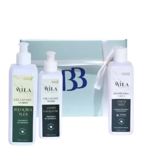 BOX CADEAU WILA COSMETICS  SHAMPOOING + GEL DOUCHE FLEUR DES ILES+ GEL MAINS