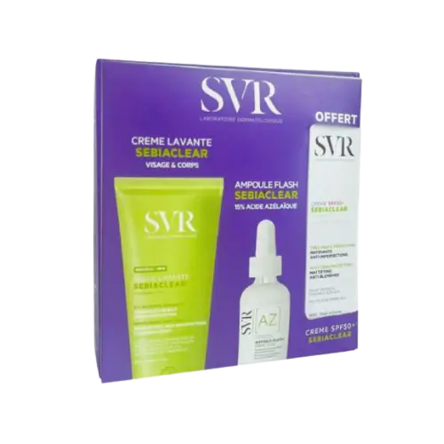 SVR PACK SEBIACLEAR CREME LAVANTE 200ML + AMPULE AZ + ECRAN SEBIACLER SPF50+OFFERT